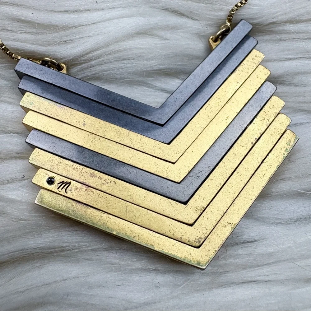 Madewell Arrowstack Necklace Vintage Gold Brass Gunmetal Gray - Picture 3 of 5